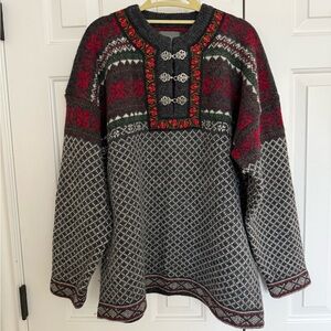 Gray and Red Patterned Norwegian style Sweater